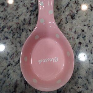 Signature Pink Dots Ceramic Spoon Rest “Blessed”
